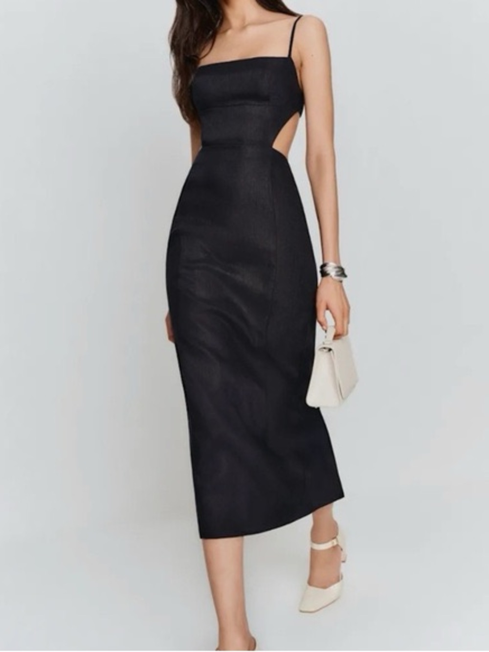 Reformation Asher Linen Dress Black Midi size 10 - Picture 2 of 8